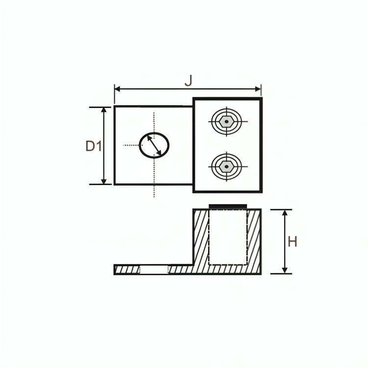 Aluminium Double Barrel Connector, One Hole Mount