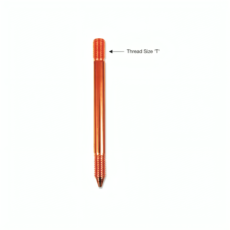 Solid Copper Grounding Rod - Externally Threaded